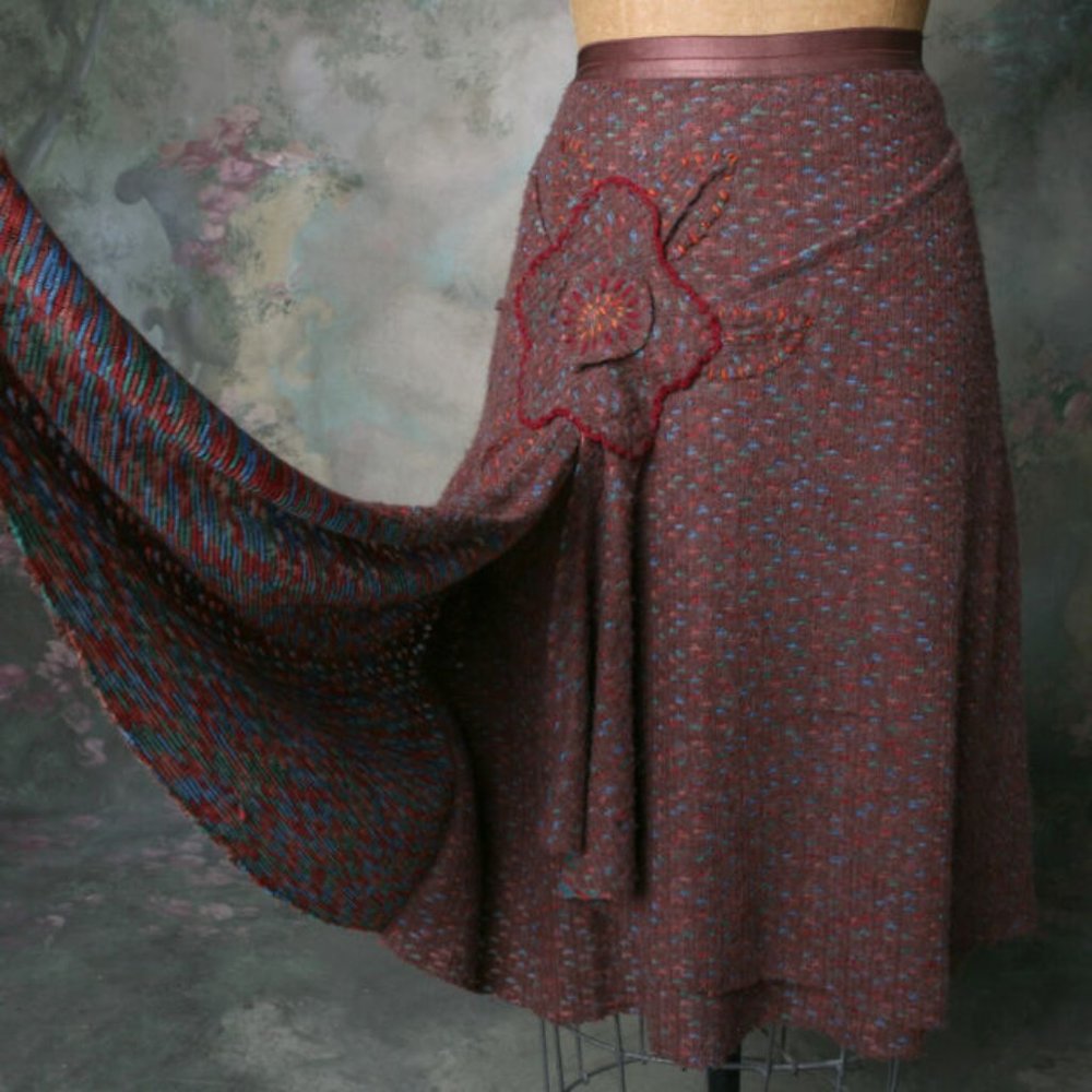 FREE PEOPLE Brown with multi-color dot skirt 8